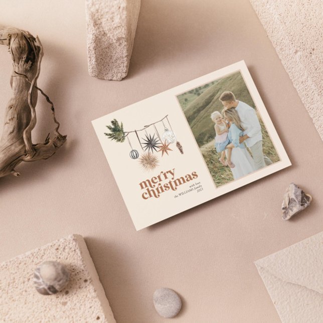 Cartes Pour Fêtes Annuelles Scandi Boho Neutral Photo de famille Joyeux (Créateur téléchargé)