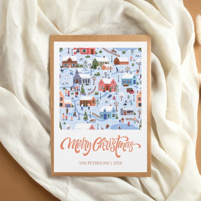 Cartes Pour Fêtes Annuelles Scandi Christmas Village Non photo Cosy Pastel (Scandi Christmas Card)