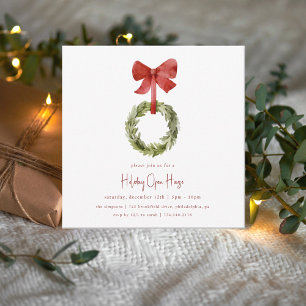 Cartes Pour Fêtes Annuelles Scandi Christmas Wreath Red Bow Holiday Open House