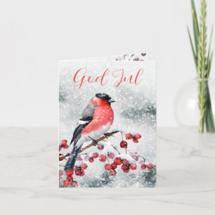 Cartes Pour Fêtes Annuelles Scandi Norwegian Christmas Bird Snowy Red Berries