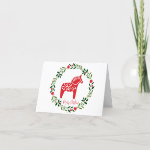 Cartes Pour Fêtes Annuelles Scandinavian Christmas card Dala Horse and wreath