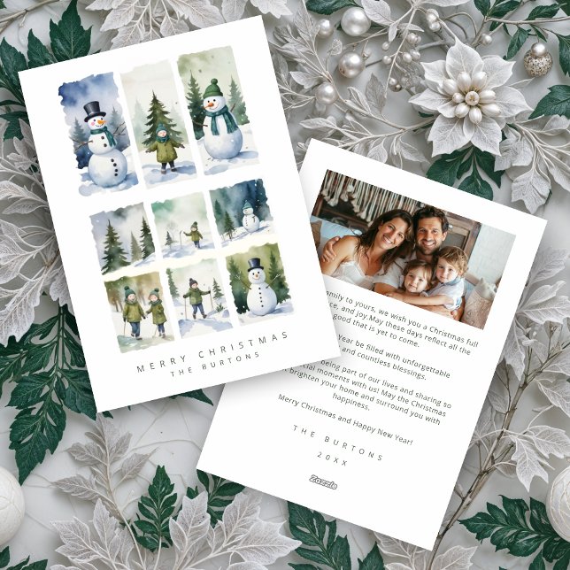 Cartes Pour Fêtes Annuelles Scandinavian Winter Scene Snowmen Snowy Forest (Christmas Scandinavian Style Winter Scenes Snowmen and Snowy Forest Landscape Holiday Cards.)