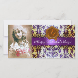 Cartes Pour Fêtes Annuelles Sceau de cire marron violet damassé antique monogr