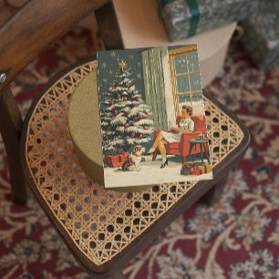 Cartes Pour Fêtes Annuelles Scène classique de Noël Femme Chien Arbre décoré