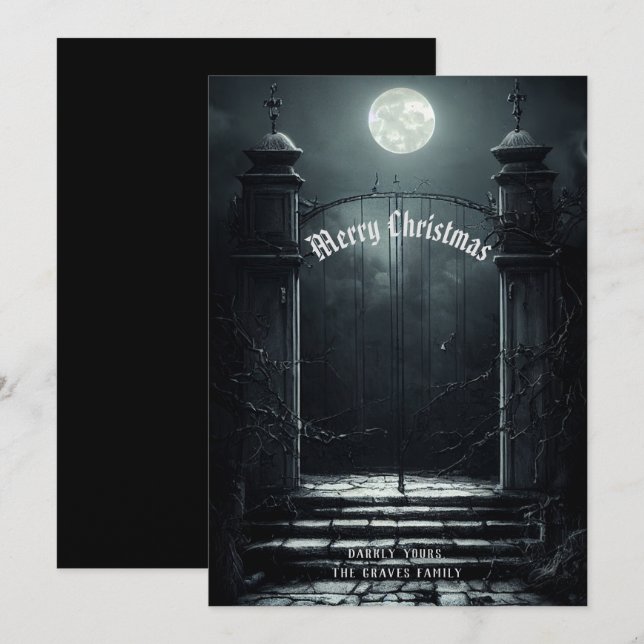 Cartes Pour Fêtes Annuelles Scène de cimetière gothique Joyeux Noël (Devant / Derrière)