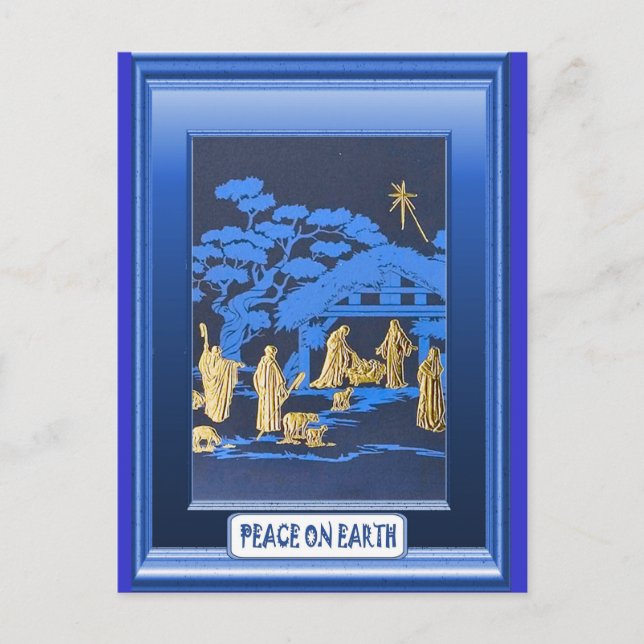 Cartes Pour Fêtes Annuelles Scène de la crèche bleue (Devant)
