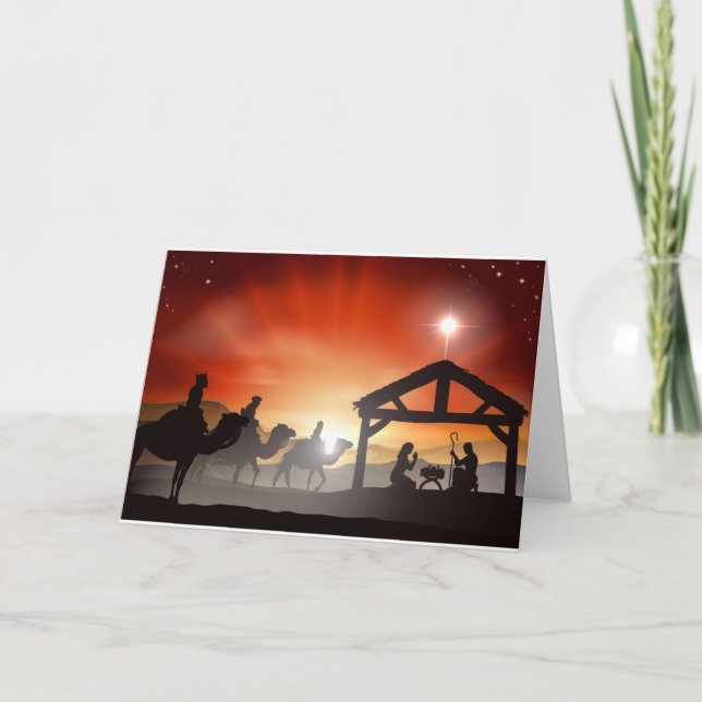 Cartes Pour Fêtes Annuelles Scène de la Nativité de Noël (Devant)