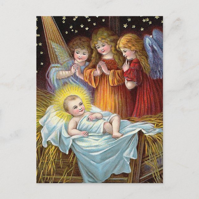 Cartes Pour Fêtes Annuelles "Scène de la Nativité" Noël (Devant)