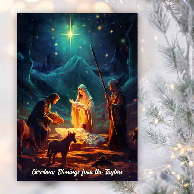 Cartes Pour Fêtes Annuelles Scène de Nativité Bébé Jésus Noël chrétien (Créateur téléchargé)