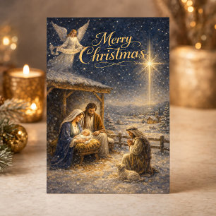 Cartes Pour Fêtes Annuelles Scène de Nativité Réverente 