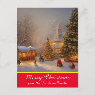 Cartes Pour Fêtes Annuelles Scène De Neige Arbres De Noël Dans Un Village pitt
