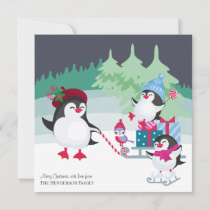 Cartes Pour Fêtes Annuelles Scène de neige de la forêt de Noël avec de mignons