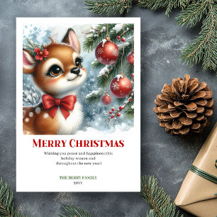Cartes Pour Fêtes Annuelles Scène de Noël à l'aquarelle avec un bébé cerf mign