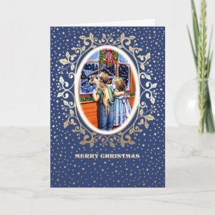 Cartes Pour Fêtes Annuelles Scène de Noël avec Enfants et Chien