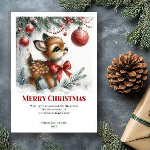 Cartes Pour Fêtes Annuelles Scène de Noël bébé faon aquarelle imprimable
