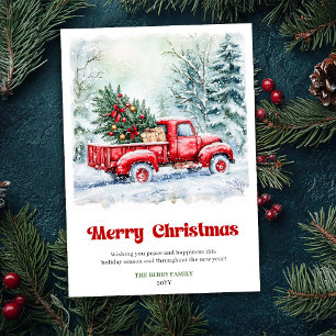 Cartes Pour Fêtes Annuelles Scène de Noël de camion rouge rustique charmante F