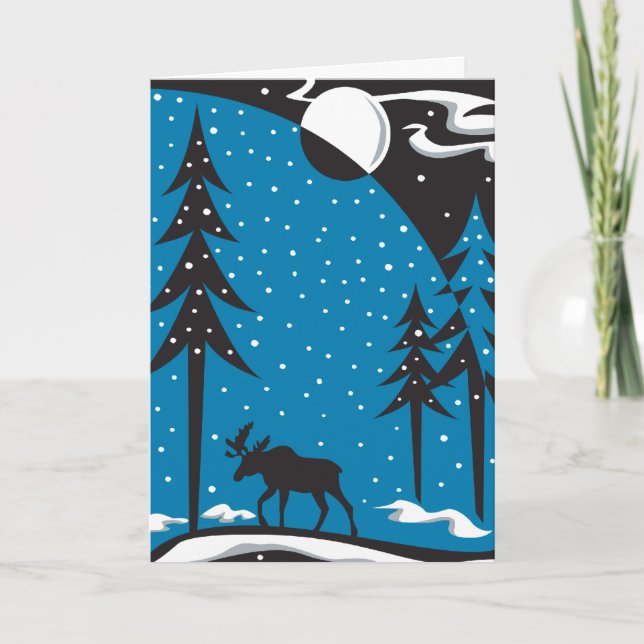 Cartes Pour Fêtes Annuelles Scène de Noël de l'orignal de nuit (Devant)