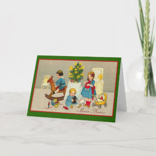 Cartes Pour Fêtes Annuelles Scène de Noël domestique avec enfants et jouets