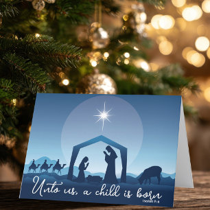 Cartes Pour Fêtes Annuelles Scène de Noël religieuse en bleu