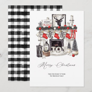 Cartes Pour Fêtes Annuelles Scène de Noël rustique cosy cheminée Bas