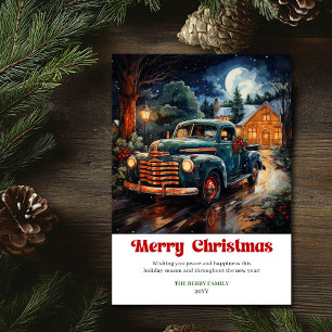 Cartes Pour Fêtes Annuelles Scène de Noël rustique intemporelle camion nostalg