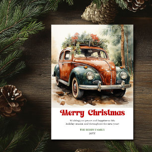 Cartes Pour Fêtes Annuelles Scène de Noël rustique sucré voiture hivernale rou