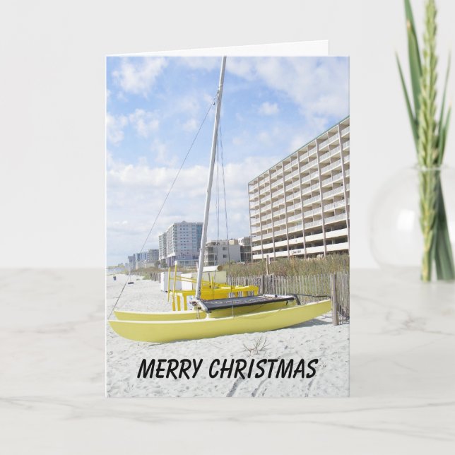 CARTES POUR FÊTES ANNUELLES SCÈNE DE PLAGE "MERRY CHRISTMAS" AVEC CATAMARAN (Devant)