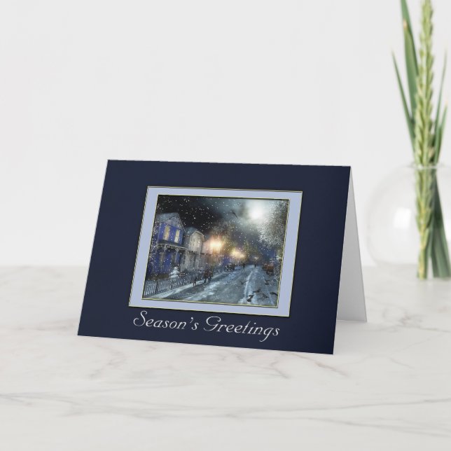 Cartes Pour Fêtes Annuelles Scène de rue d'hiver Salutation de vacances (Devant)
