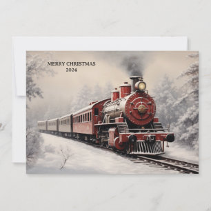 Cartes Pour Fêtes Annuelles Scène de train vintage en hiver Joyeux Noël Vacanc