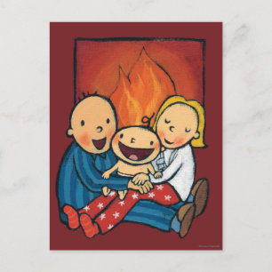 Cartes Pour Fêtes Annuelles Scène de vacances : Famille devant la cheminée