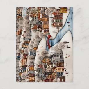 Cartes Pour Fêtes Annuelles Scène de village d'hiver Ville enneigée cosy