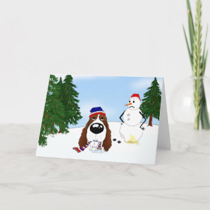 Cartes Pour Fêtes Annuelles Scène d'hiver d'épagneul de springer anglais