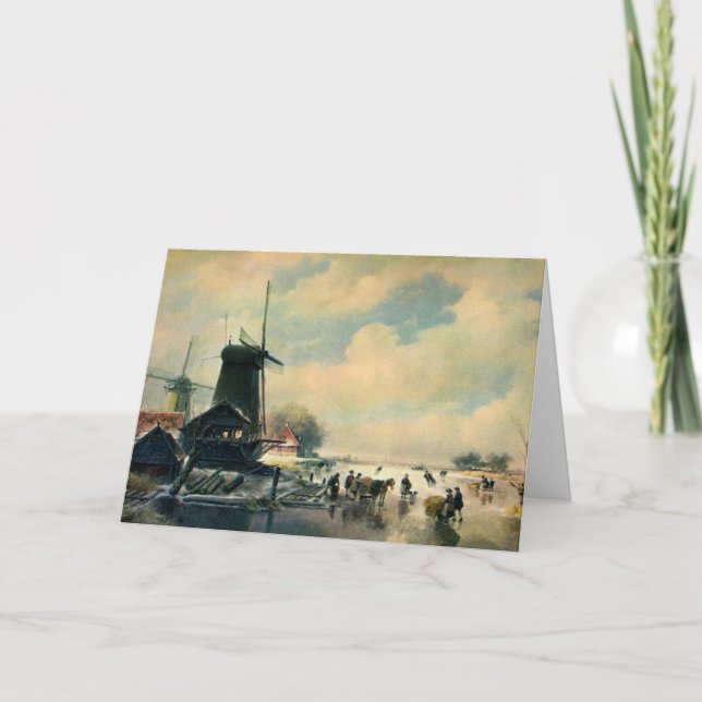 Cartes Pour Fêtes Annuelles Scène d'hiver en Hollande, peinture à l'huile (Devant)