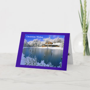 Cartes Pour Fêtes Annuelles Scène d'hiver, une maison par le lac