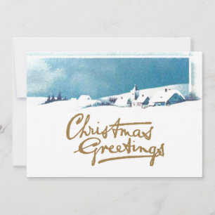 Cartes Pour Fêtes Annuelles Scène d'hiver Village de neige Salutations de Noël