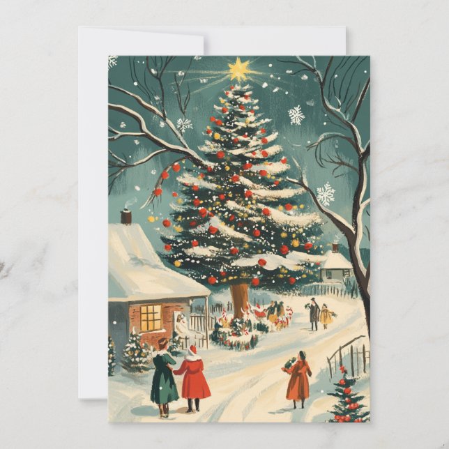 Cartes Pour Fêtes Annuelles Scène du village de Noël rétro (Devant)