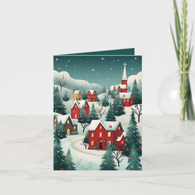 Cartes Pour Fêtes Annuelles Scène festive de Noël Ville d'hiver (Devant)
