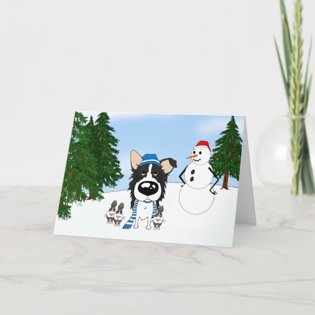 Cartes Pour Fêtes Annuelles Scène hivernale de Border Collie (Devant)