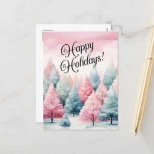 Cartes Pour Fêtes Annuelles Scène hivernale de la menthe et des sapins roses