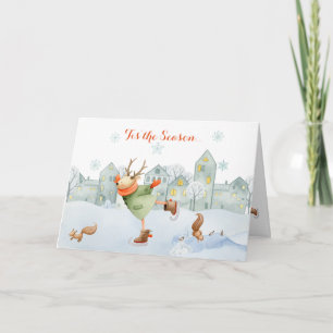 Cartes Pour Fêtes Annuelles Scène hivernale des écureuils de rennes de patinag