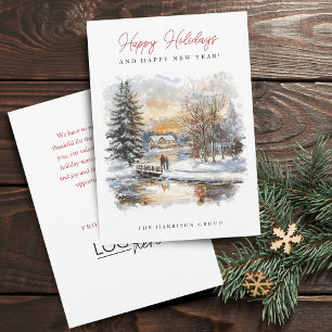 Cartes Pour Fêtes Annuelles Scène hivernale festive Votre logo Entreprise