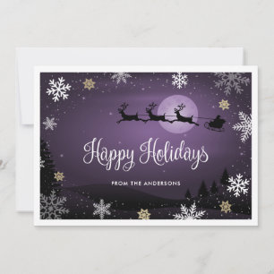Cartes Pour Fêtes Annuelles Scène hivernale violette Renne Père Noël