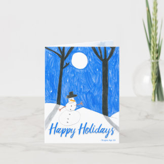 Cartes Pour Fêtes Annuelles Scène nocturne de bonhomme de neige par Teagan