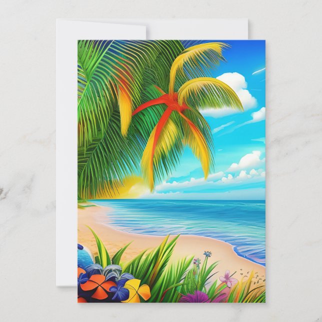 Cartes Pour Fêtes Annuelles Scène Tropical Beach Palm Tree (Devant)