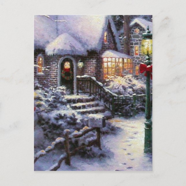 Cartes Pour Fêtes Annuelles Scène vintage de neige de cottage de Noël (Devant)