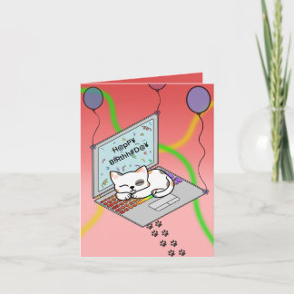 Cartes Pour Fêtes Annuelles Schattige kat op laptop met slingers verjaardags