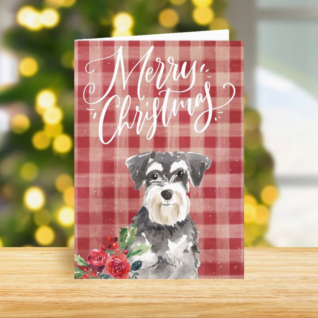 Cartes Pour Fêtes Annuelles Schnauzer minier Rouge Plaid Noël (Créateur téléchargé)