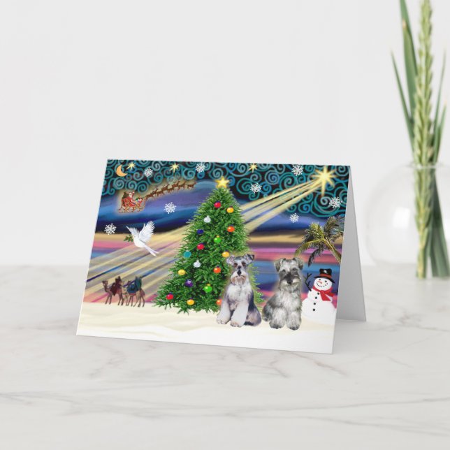 Cartes Pour Fêtes Annuelles Schnauzers de Noël (deux) (Devant)
