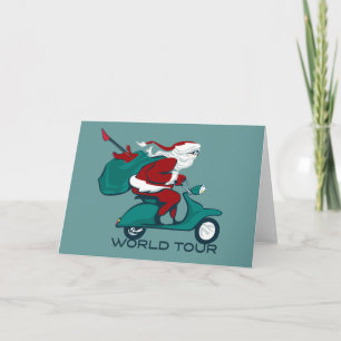 Cartes Pour Fêtes Annuelles Scooter de tour du monde de Père Noël