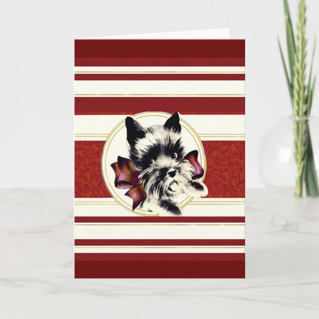 Cartes Pour Fêtes Annuelles Scottie Dog on dark red stripe card (Devant)
